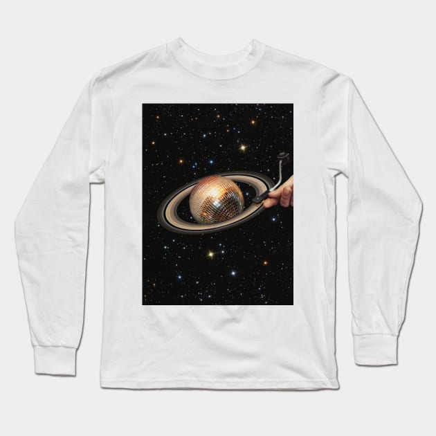 Galactic DJ II - Saturn Disco Ball Long Sleeve T-Shirt by Vertigo Artography